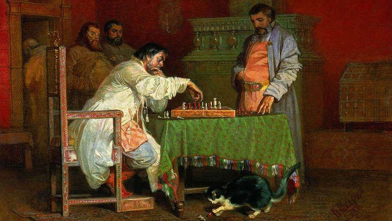 Сцена из домашней жизни русских царей (Игра в шахматы). 1865. Масло.