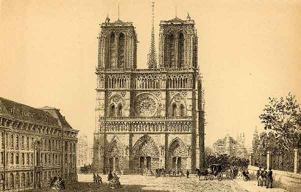 Собор Нотр-Дам в Париже. Гравюра 19 века
