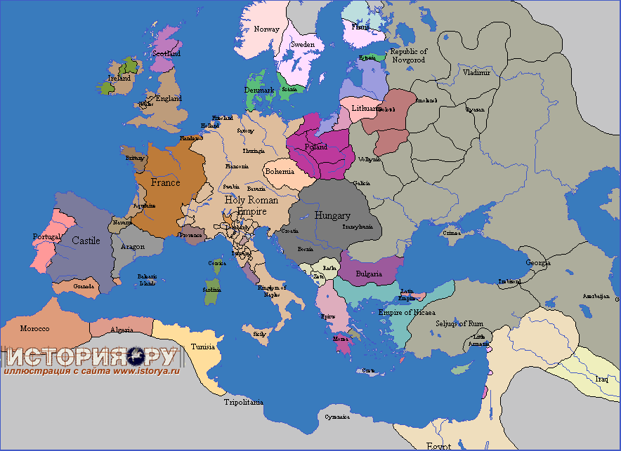 Хронология Европы в картах, 1250 год