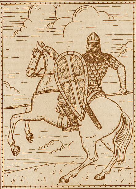 Всадник в чешуйчатом панцире с миндалевидным щитом